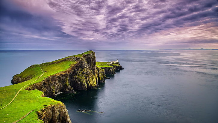 ocean water, landscape, nature, cliff, sea, sky, Scotland, Neist Point