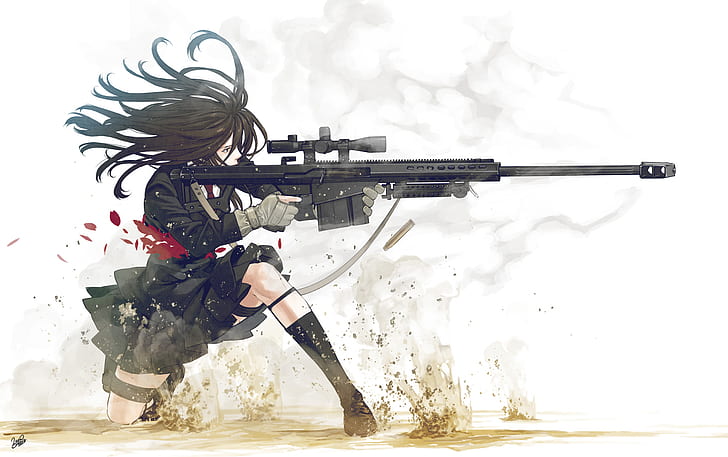 anime girls, weapon, snipers, sniper rifle, HD wallpaper
