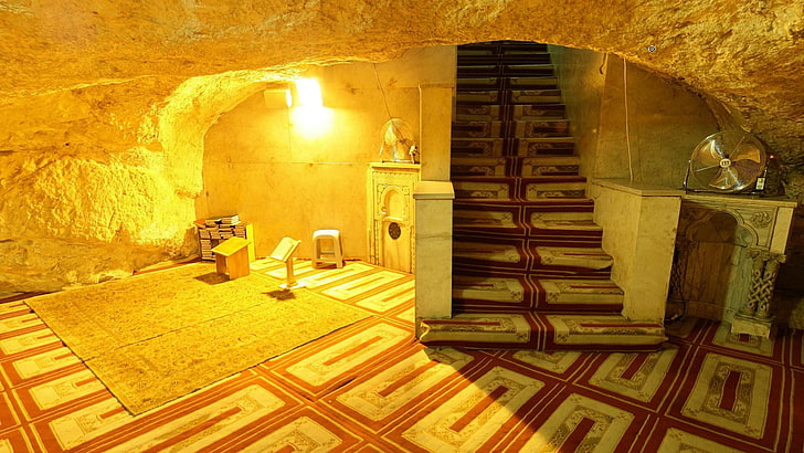 dome of the rock, under the rock, inside the dome, jerusalem