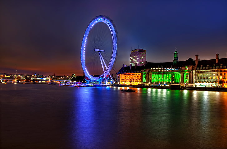 London Eye, London England, capital, night, building, architecture, HD wallpaper