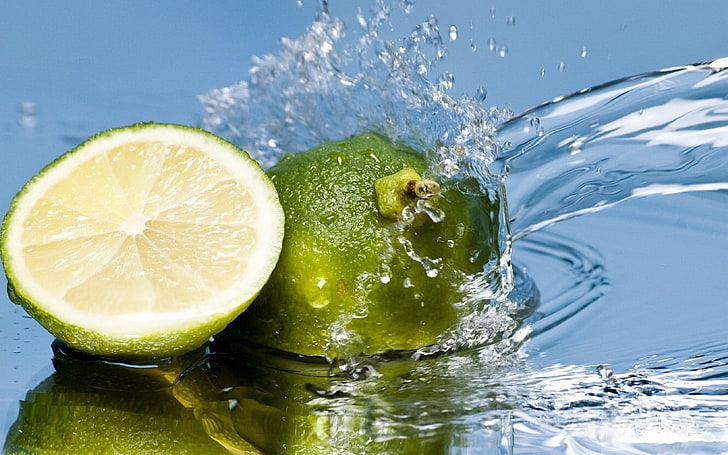 green lime fruit, citrus, water, spray, freshness, lemon, citrus Fruit, HD wallpaper