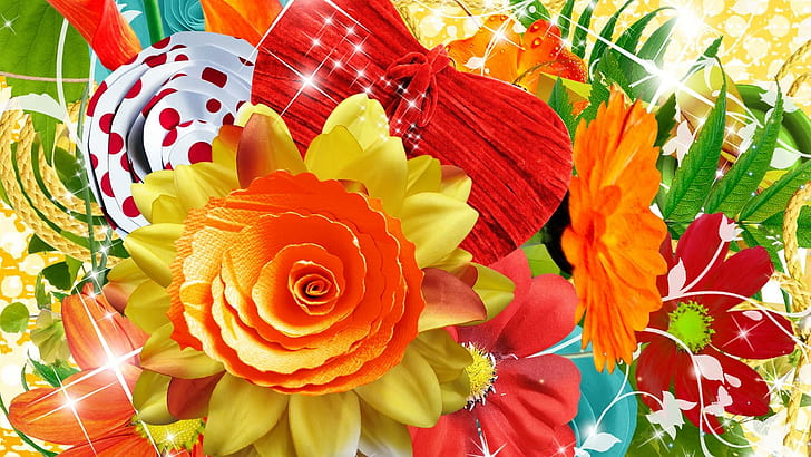 Bright Summer Colors, spring, heart, orange, fleurs, colorful, HD wallpaper
