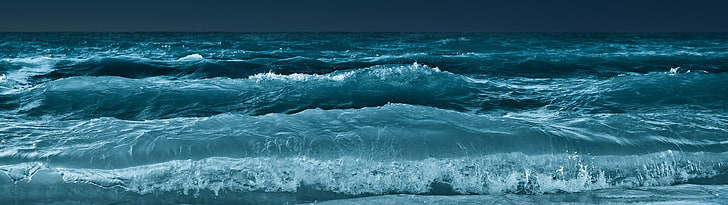 ocean waves in aerial photography, multiple display, water, cold temperature, HD wallpaper