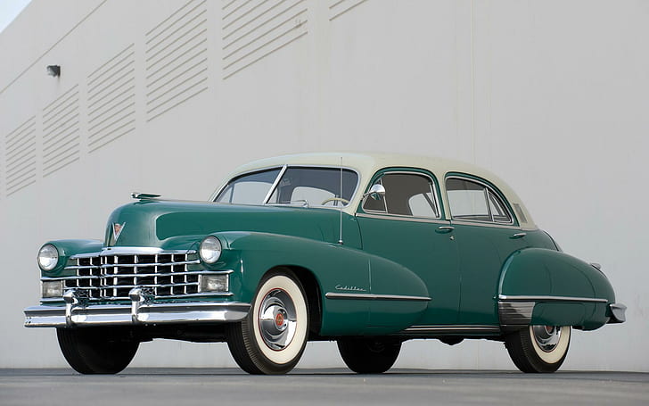 1947 Cadillac Fleetwood, green and white pontiac classic sedan