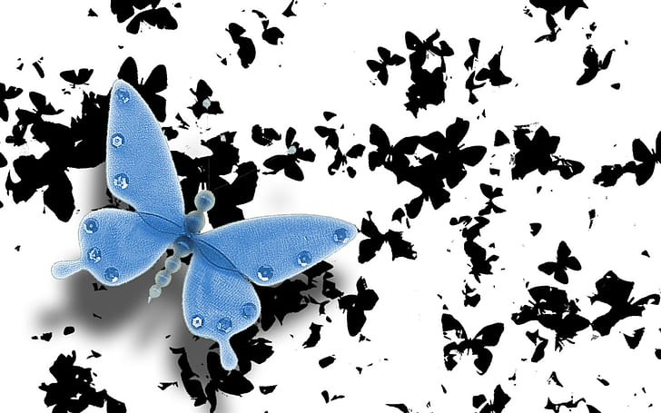 Borboleta Azul, butterfly, black and white, animals, HD wallpaper