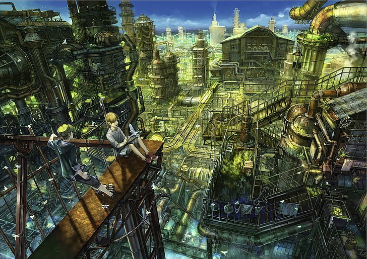 anime, industrial, built structure, architecture, no people