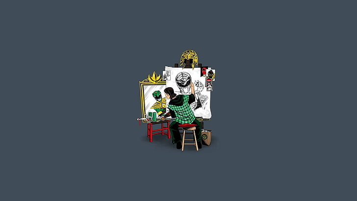 Power Ranger green painting, triple self portrait, Power Rangers, HD wallpaper