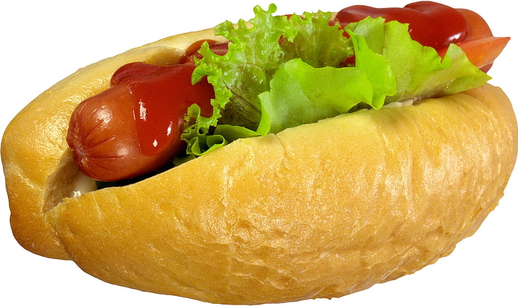 hotdog sandwich, sausage, salad, roll, sauce, food, hot Dog, lettuce, HD wallpaper