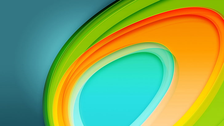 orange, teal, and green abstract wallpaper, circles, lines, colorful