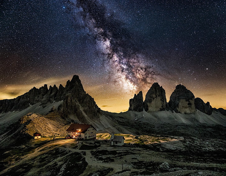 milkyway, nature, landscape, Milky Way, galaxy, mountains, starry night, HD wallpaper