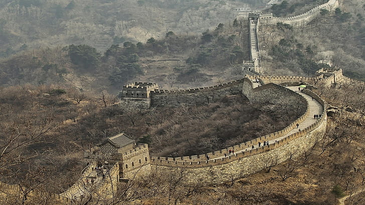 Great Wall of China, tower, architecture, fall, trees, Tourism, HD wallpaper