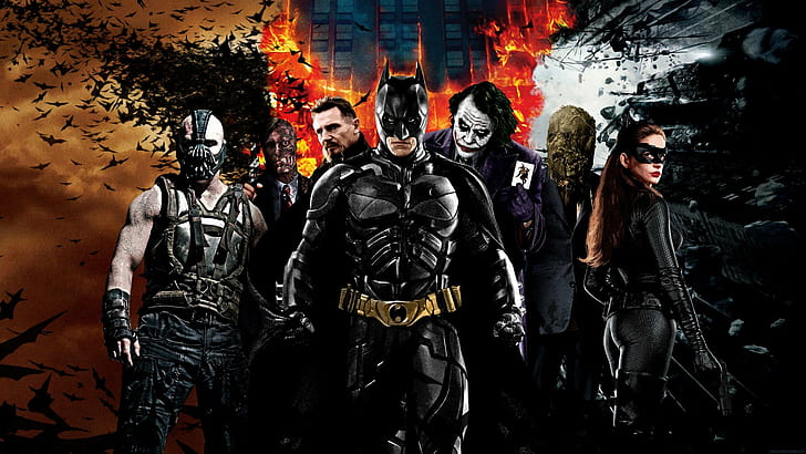 1920x1080 px Anne Hathaway bane Batman Batman Begins catwoman Christian Bale collage DC Comics face Abstract 3D and CG HD Art