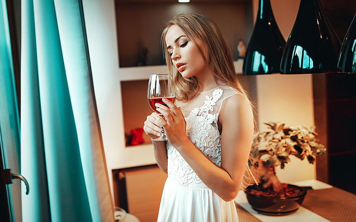 women, wine, Maria Puchnina, drink, refreshment, one person, HD wallpaper