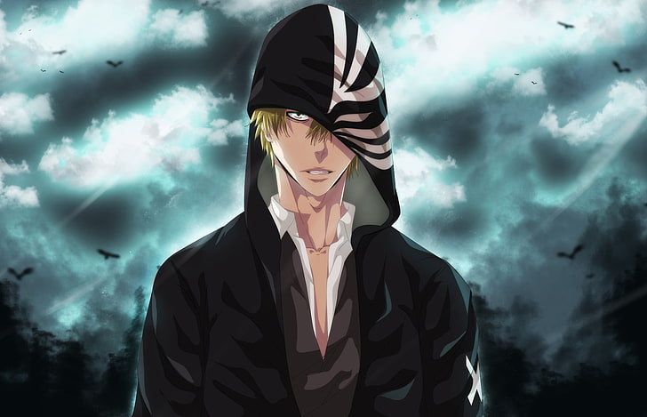 HD wallpaper: man with yellow hair wearing black and white hoodie anime  character | Wallpaper Flare