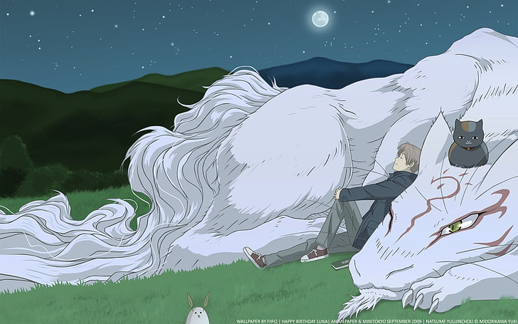 white direwolf painting, Natsume Book of Friends, Natsume Yuujinchou, HD wallpaper