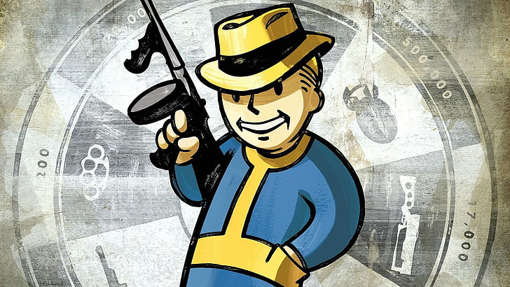 person holding gun logo, video games, Fallout, tommy gun, Pip-Boy, HD wallpaper