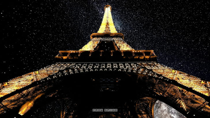 Paris Eiffel Tower at Night HD, deep space, france, lights, photo manipulation