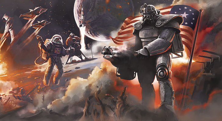 soldiers on space wallpaper, fallout 4, bethesda softworks, bethesda game studios, HD wallpaper