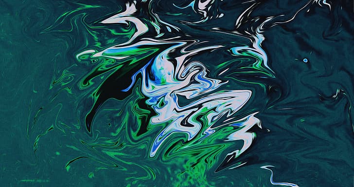 abstract, fluid, liquid, interference, dark, green, colorful