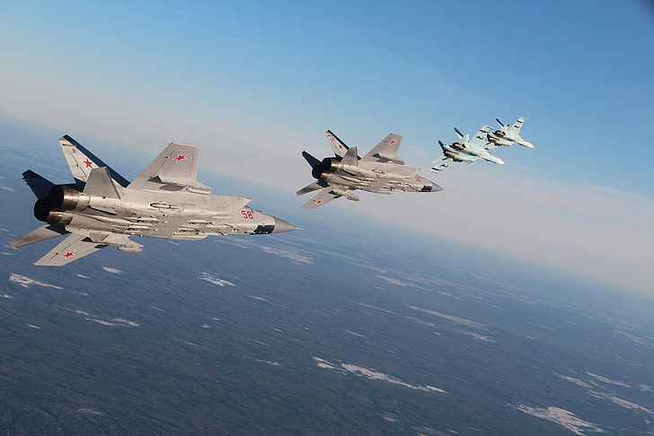 gray fighter planes, flight, fighters, Flanker, Su-27, The MiG-31, HD wallpaper