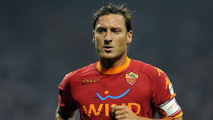 men's red crew-neck shirt, Francesco Totti, AS Roma, soccer, portrait, HD wallpaper