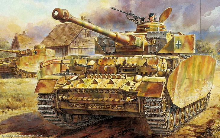 brown and gray battle tank painting, war, art, ww2, german tank