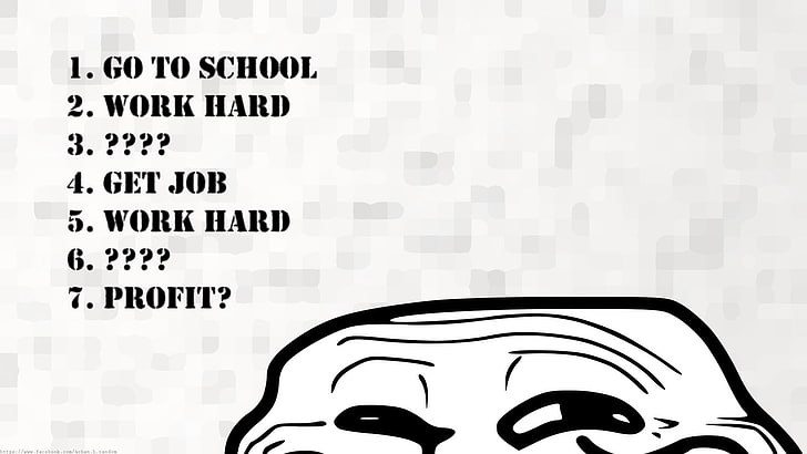 black and white meme illustration, troll face, life, memes, humor, HD wallpaper