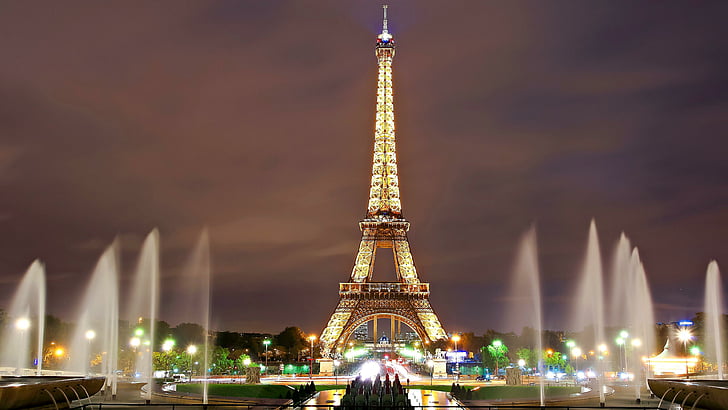 landmark, tower, eiffel tower, cityscape, night, sky, paris, HD wallpaper