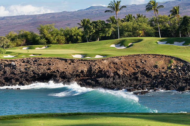 Hawaii Beach Golf Course, island, view, black, hawaiian, dramatic, HD wallpaper
