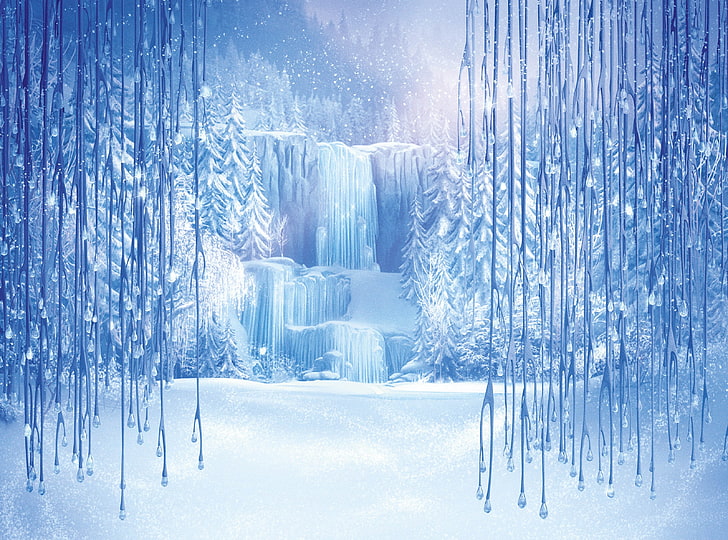 Frozen 2013, frosted waterfalls digital wallpaper, Cartoons, Others, HD wallpaper