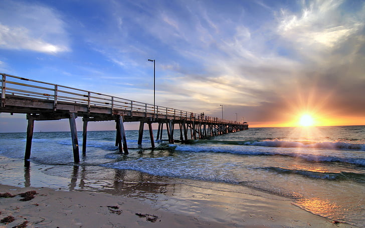 adelaide, australia, beach, bridge, grange, landscape, ocean, HD wallpaper