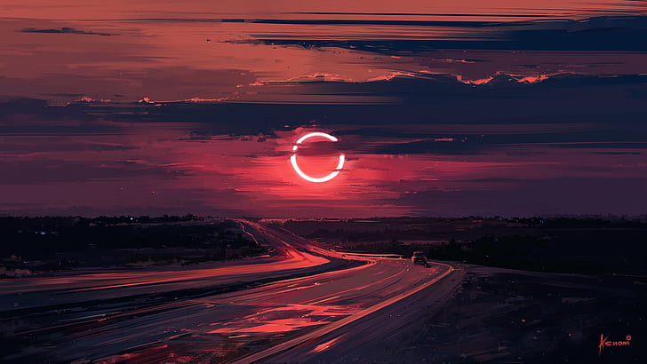 art, Eclipse, Alena Aenam The, road. sunset, HD wallpaper