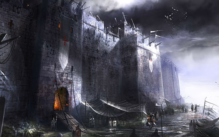 gray castle illustration, fantasy art, digital art, medieval, HD wallpaper