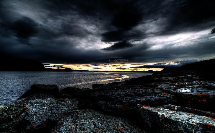panorama photography of calm body of sea with black sky, Heaven