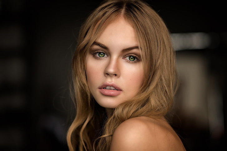 women, Anastasia Scheglova, depth of field, green eyes, blonde, HD wallpaper