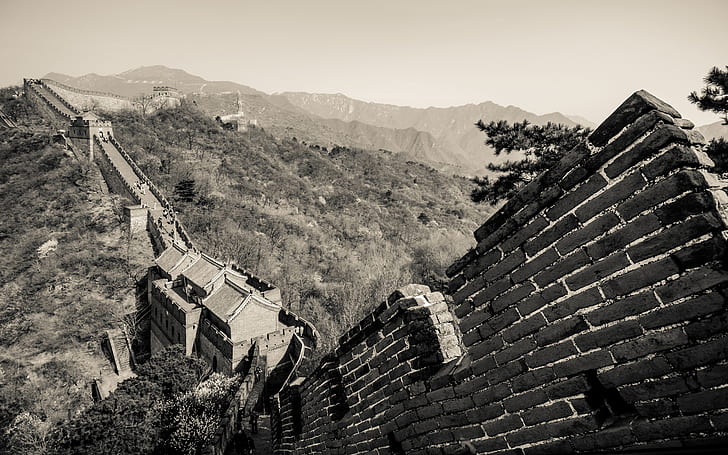 The Great Wall of China BW Wall China HD, great wall of china, HD wallpaper