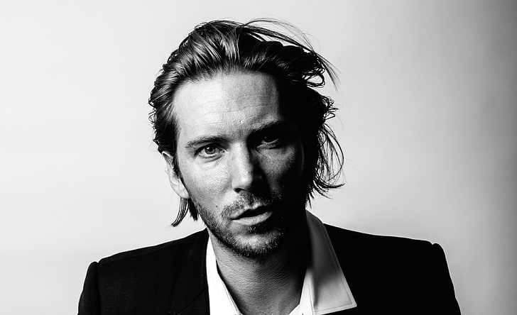 men's collared top, troy baker, actor, musician, face, bw, portrait