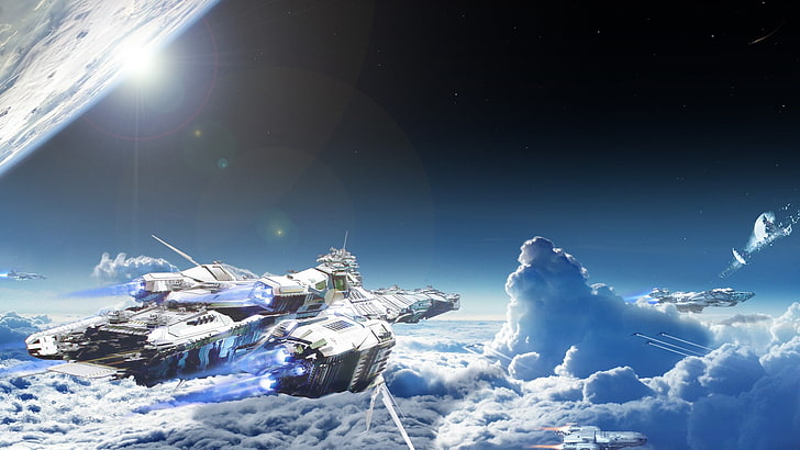 Star citizen space bengal class carrier clouds lens flare planet 1080P, 2K,  4K, 5K HD wallpapers free download | Wallpaper Flare