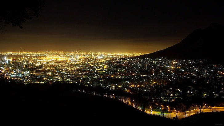 South Africa, cityscape, Cape Town, lights, night, HD wallpaper