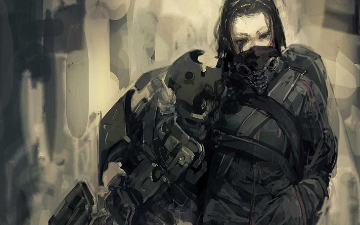 female anime assassin wallpaper, cyborg, science fiction, cyberpunk