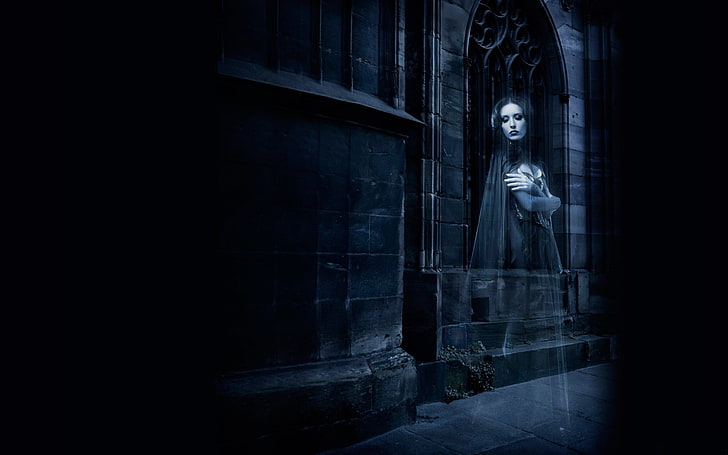 women's black coat, fantasy art, ghosts, fear, horror, spooky