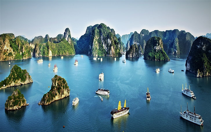 ships, vietnam, ocean, ha long bay, rocks, Nature, water, nautical vessel