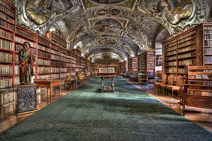 Strahov monastery, Prague, Hdr, indoors, architecture, publication, HD wallpaper