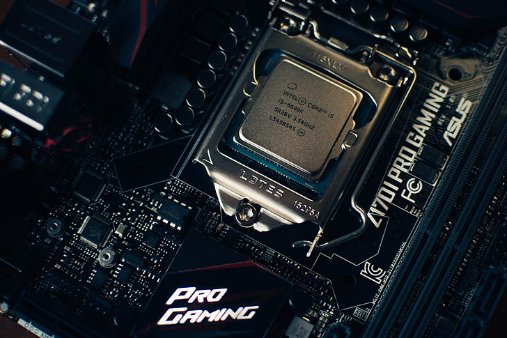 silver computer processor, CPU, Intel, ASUS, Pro Gaming, motherboards