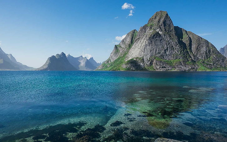 nature, landscape, mountains, island, Lofoten, Norway, summer, HD wallpaper
