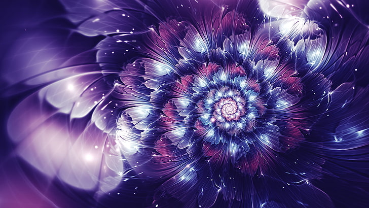 purple and pink petaled flower artwork, abstract, fractal, fractal flowers, HD wallpaper