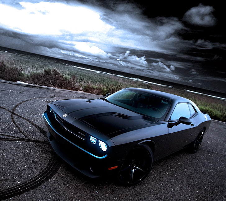 black coupe, Dodge, Dodge Challenger, transportation, mode of transportation, HD wallpaper