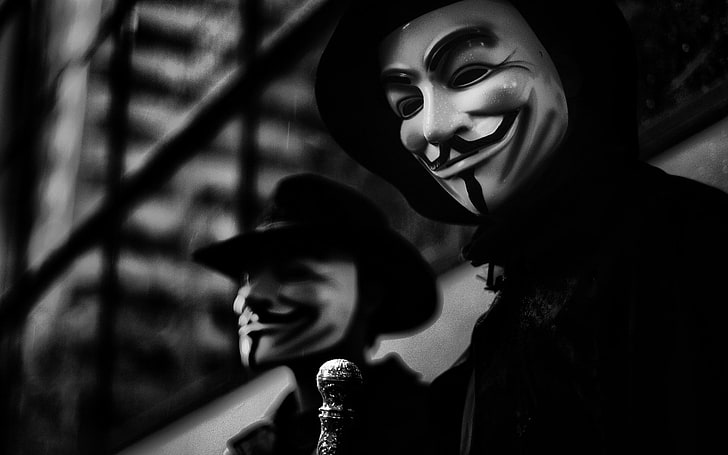 two white guy fawkes masks, Anonymous, one person, real people, HD wallpaper