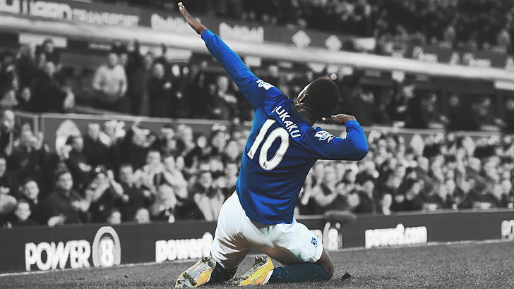 Romelu Lukaku, sports, soccer, selective coloring, Everton FC, HD wallpaper