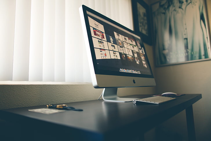 HD wallpaper: Apple iMac monitor, table, mouse, keyboard, brand, computer,  computer Monitor | Wallpaper Flare